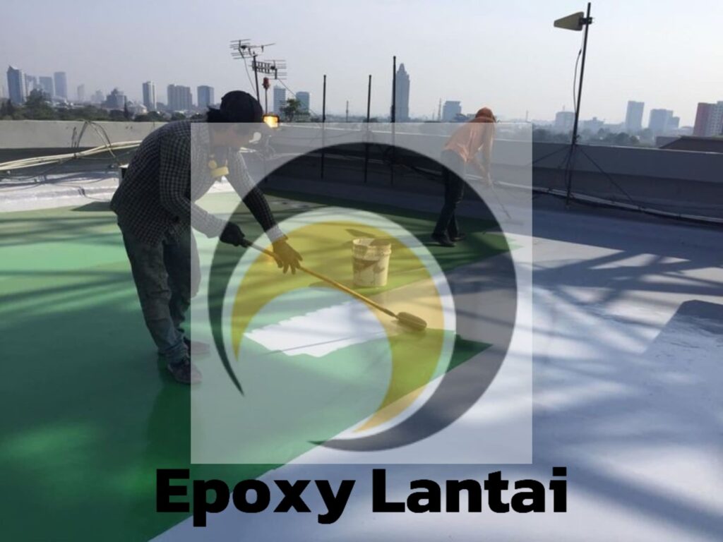 Pekerja PT Artha Konstruksi Beton Mengaplikasikan Cat Epoxy Lantai Di Area Industri
