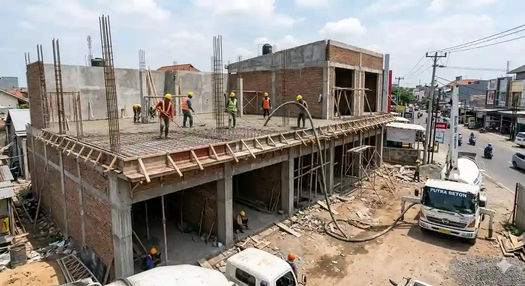 Produk Beton Ready Mix Dan Beton Precast PT Artha Kontraktor Proses pengecoran beton ready mix pada proyek pembangunan gedung